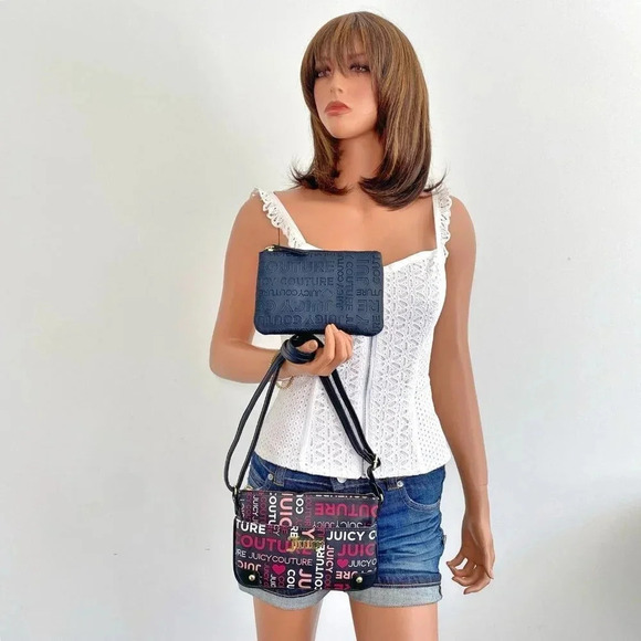 Juicy Couture Black Pink Crossbody Bag & Pullout Pouch Set NWT - Picture 13 of 15